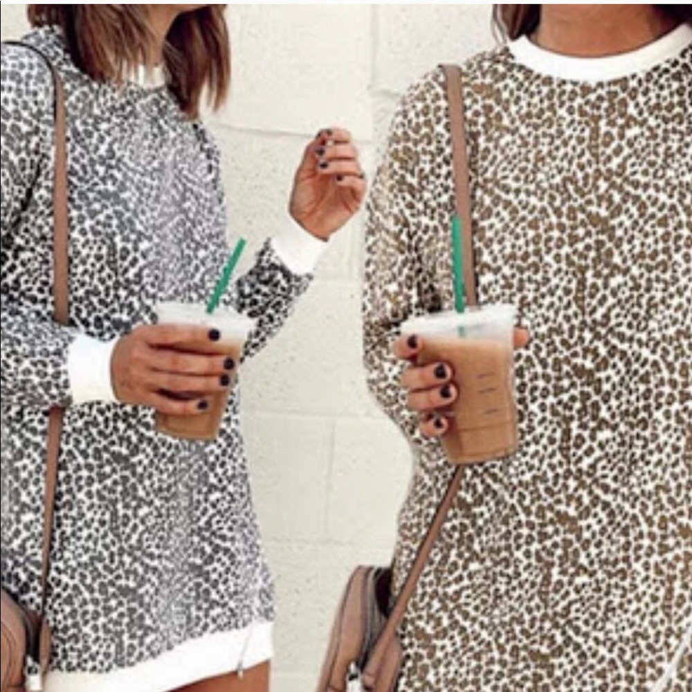 New Leopard Mini Sweater Dress w/ Side Zipper - Picture 5 of 14